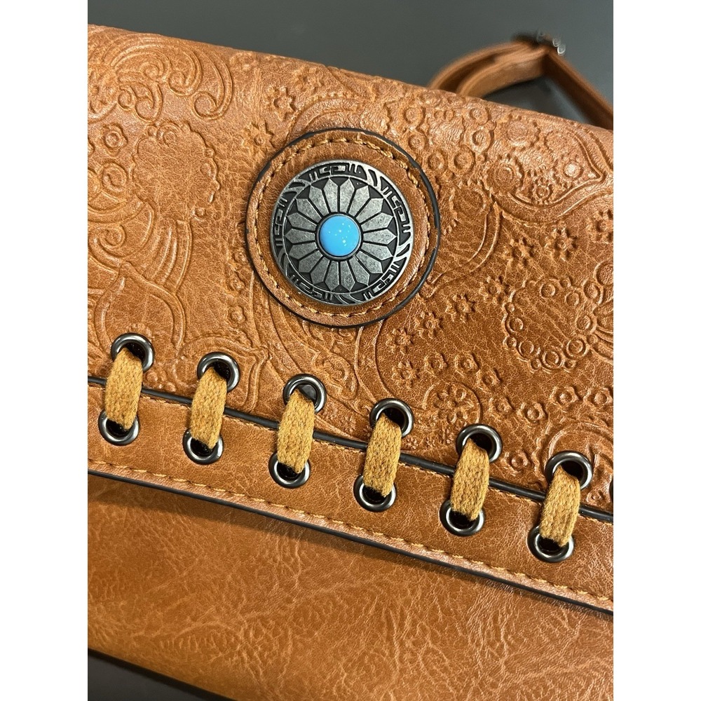 Sam & Hadley Brown Purse Tourqoise Detail Adjustable Strap Small - Picture 2 of 10